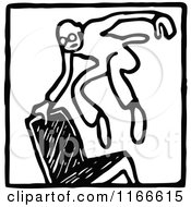 Poster, Art Print Of Retro Vintage Black And White Man Jumping A Chair Icon