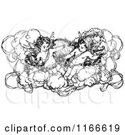 Poster, Art Print Of Retro Vintage Black And White Cherubs In A Cloud