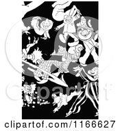 Clipart Of Retro Vintage Black And White Circus Clowns Royalty Free Vector Illustration