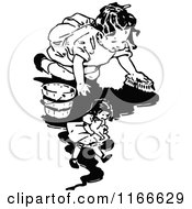 Poster, Art Print Of Retro Vintage Black And White Girl Scrubbing The Floor By Her Doll