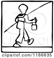 Clipart Of A Retro Vintage Black And White Boy Going Fishing Royalty Free Vector Illustration