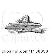 Poster, Art Print Of Retro Vintage Black And White Boy Reading A Giant Book