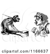 Poster, Art Print Of Retro Vintage Black And White Boy Teasing A Pet Monkey