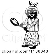 Poster, Art Print Of Retro Vintage Black And White African Woman Holding A Pan