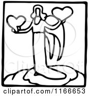 Clipart Of A Retro Vintage Black And White Angel And Hearts Icon Royalty Free Vector Illustration
