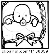 Clipart Of A Retro Vintage Black And White Baby Icon Royalty Free Vector Illustration