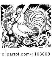 Poster, Art Print Of Retro Vintage Black And White Rooster And Floral Design