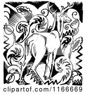 Clipart Of A Retro Vintage Black And White Deer And Floral Design Royalty Free Vector Illustration