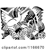 Clipart Of A Retro Vintage Black And White Bird And Floral Design 4 Royalty Free Vector Illustration