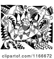 Clipart Of A Retro Vintage Black And White Snake And Floral Design 2 Royalty Free Vector Illustration
