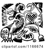 Clipart Of A Retro Vintage Black And White Bird And Floral Design 2 Royalty Free Vector Illustration