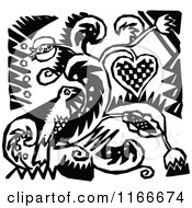 Poster, Art Print Of Retro Vintage Black And White Bird And Floral Design 2