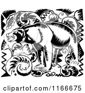 Clipart Of A Retro Vintage Black And White Bear And Floral Design Royalty Free Vector Illustration