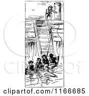 Retro Vintage Black And White Boat Boys And Ship Ladder