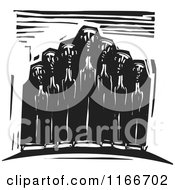 Clipart Of People In A Choir Black And White Woodcut Royalty Free Vector Illustration