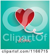 Poster, Art Print Of Red Valentines Day Heart Balloon With Love Text On Turquoise