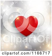 Clipart Of A Shiny Red Valentine Heart Over Silver Bokeh And Stars Royalty Free Vector Illustration