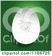 Clipart Of A 3d White Egg With Happy Easter Text On Green Royalty Free Vector Illustration