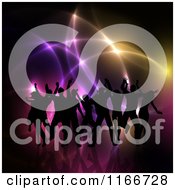 Clipart Of Silhouetted People Dancing Over Glowing Lights Royalty Free Vector Illustration