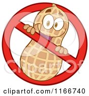Cartoon Of A Peanut Character In A Restricted Symbol Royalty Free Vector Clipart