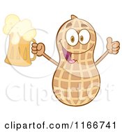 Peanut Character Holding Up Beer by Hit Toon