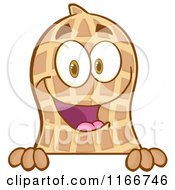 Cartoon Of A Peanut Character Over A Sign Royalty Free Vector Clipart