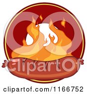 Cartoon Of A Grilled Sausage And Flames Over A Circle Royalty Free Vector Clipart