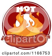 Cartoon Of A Grilled Sausage And Flames And Hot Text Over A Circle Royalty Free Vector Clipart