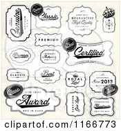 Poster, Art Print Of Black And White Quality Labels Over A Beige Pattern