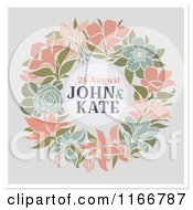 Poster, Art Print Of Floral Wreath Wedding Announcement With Sample Text On Gray And White