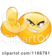 Cartoon Of A Yellow Emoticon Smiley Holding Up His Middle Finger Royalty Free Vector Clipart