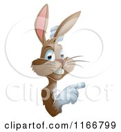 Cartoon Of A Happy Brown Bunny Pointing To A Sign Royalty Free Vector Clipart