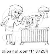 Poster, Art Print Of Outlined Mother Giving Her Daughter A Bottle In A Nursery