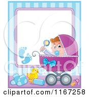 Poster, Art Print Of Baby Boy In A Carriage Border With Copyspace