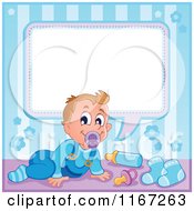 Cartoon Of A Talking Baby Boy With Copyspace Royalty Free Vector Clipart