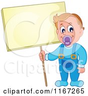 Cartoon Of A Baby Boy Standing With A Sign Royalty Free Vector Clipart