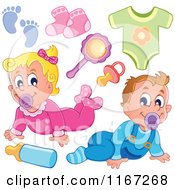 Cartoon Of Babies And Items 2 Royalty Free Vector Clipart