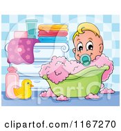 Poster, Art Print Of Baby Boy In A Bubble Bath