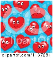 Poster, Art Print Of Seamless Valentines Day Pattern With Red Hearts On Blue
