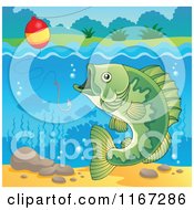 Poster, Art Print Of River Bass Fish And Fishing Hook And Bobber 3