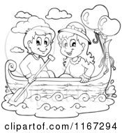 Poster, Art Print Of Outlined Happy Couple With Valentine Balloons In A Boat