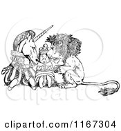Poster, Art Print Of Retro Vintage Black And White Alice In Wonderland Unicorn King And Lion