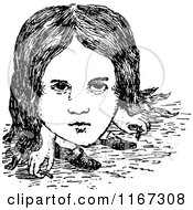 Clipart Of Retro Vintage Black And White Alice With A Giant Head Royalty Free Vector Illustration