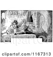Clipart Of Retro Vintage Black And White Boys Wriring A Letter Royalty Free Vector Illustration