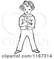 Clipart Of A Black And White Stubborn Boy Royalty Free Vector Illustration