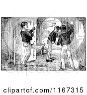 Poster, Art Print Of Retro Vintage Black And White School Boys By A Door