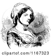 Clipart Of A Retro Vintage Black And White Woman Wearing A Bonnet Royalty Free Vector Illustration
