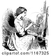 Clipart Of A Retro Vintage Black And White Woman Painting Royalty Free Vector Illustration
