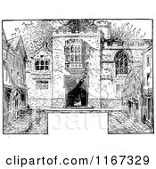 Poster, Art Print Of Retro Vintage Black And White Castle Courtyard And Copyspace