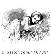 Clipart Of A Retro Vintage Black And White Girl Sleeping Royalty Free Vector Illustration
